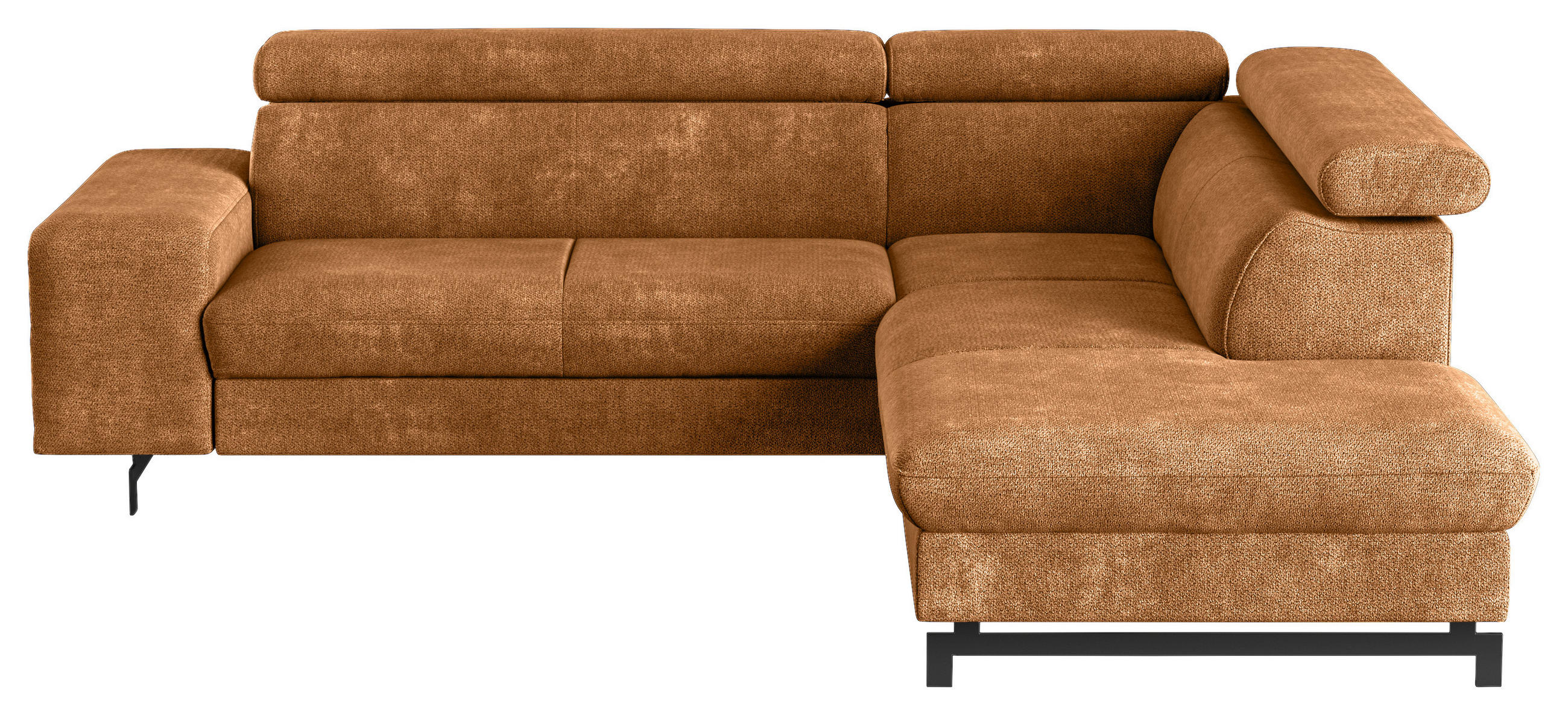 ECKSOFA Cognac Chenille Bettkasten, Schlaffunktion, Kopfteilverstellung  - Cognac/Schwarz, Textil/Metall (262/215cm) - MID.YOU