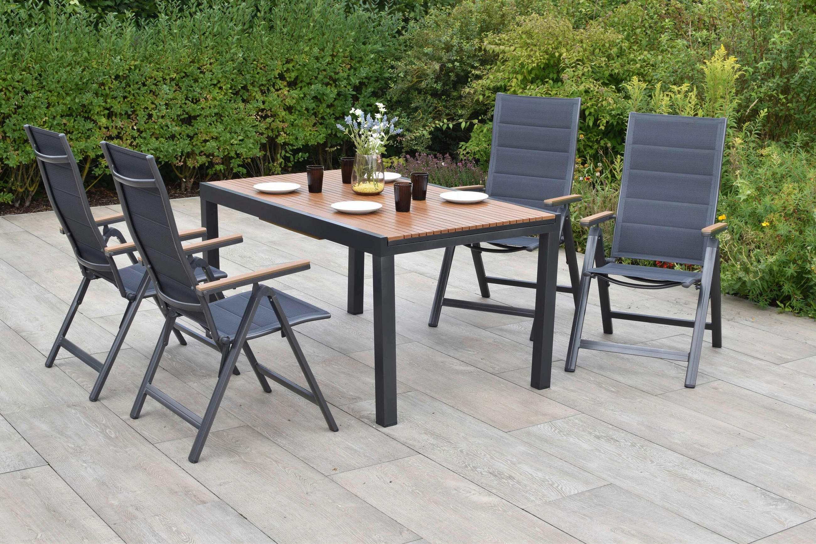 GARTENTISCHGRUPPE  - Graphitfarben/Naturfarben, KONVENTIONELL, Kunststoff/Textil - Gardenson
