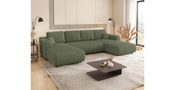 Wohnlandschaft inkl. Funktion Salbeigrün Cord  - Salbeigrün/Schwarz, KONVENTIONELL, Textil (200/360/200cm) - Xora