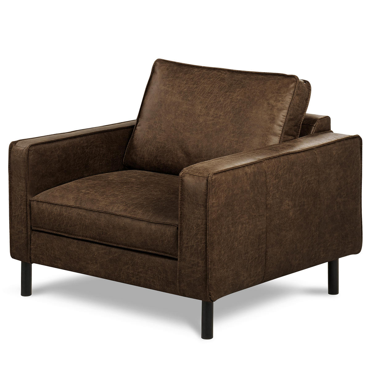 SESSEL in Lederlook Echtleder Dunkelbraun  - Dunkelbraun/Schwarz, Design, Leder/Textil (88/85/92cm) - Livetastic