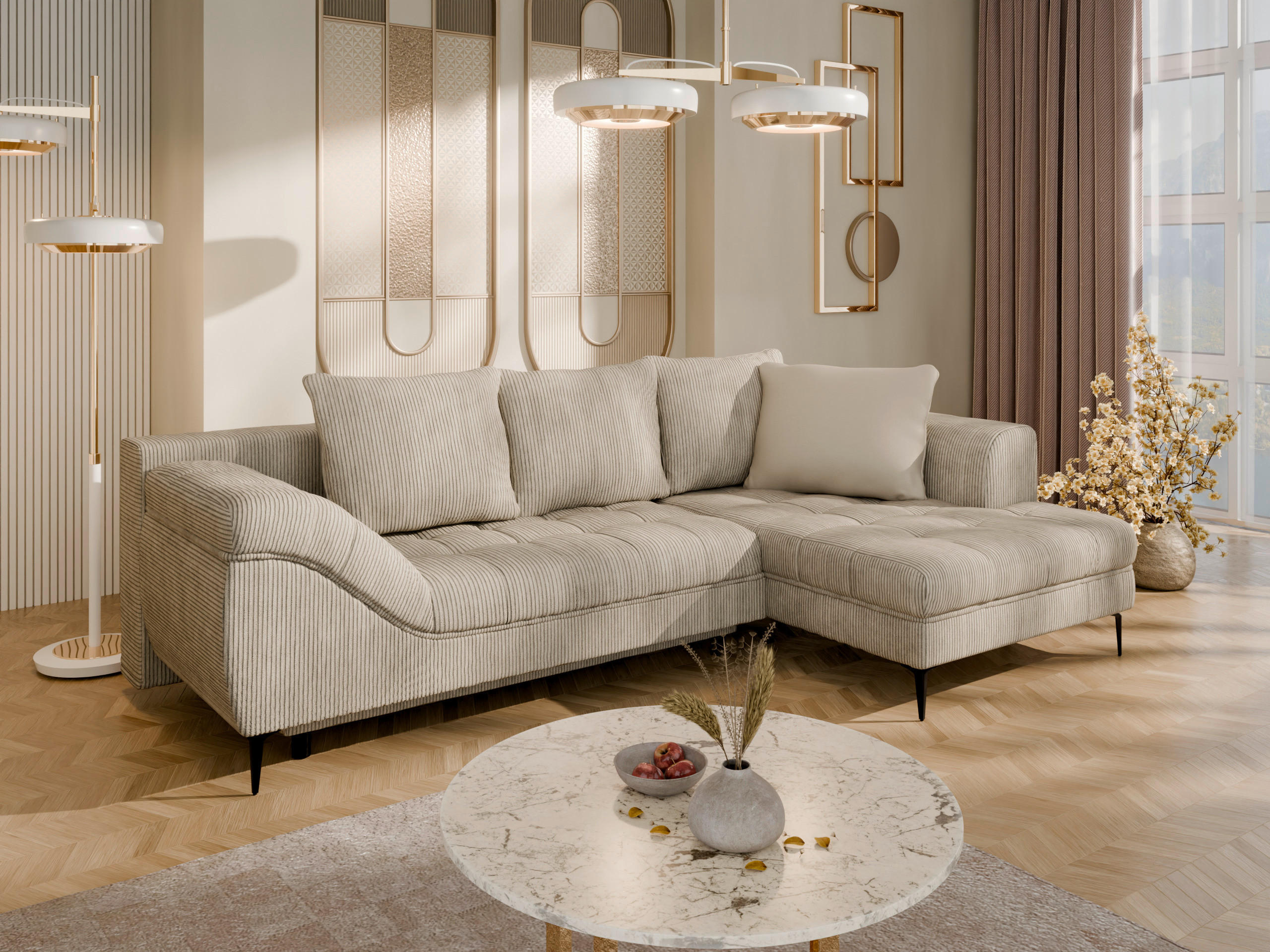 ECKSOFA Creme Cord  - Creme/Schwarz, Design, Textil (177/276cm) - MID.YOU