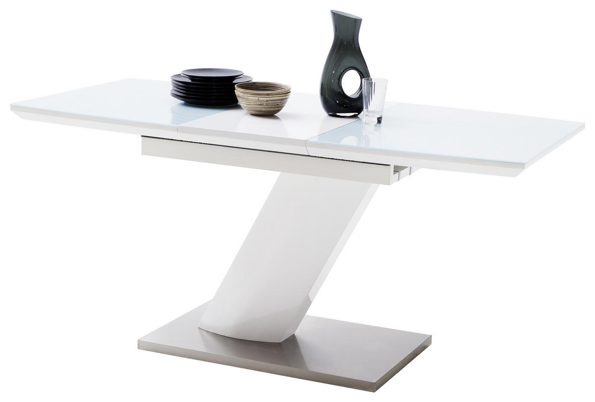 ESSTISCH in Glas, Holzwerkstoff 120-160/80/76 cm  - Weiss/Edelstahlfarben, Design, Glas/Holzwerkstoff (120-160/80/76cm) - Livetastic