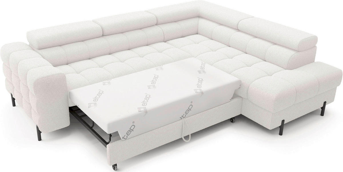 ECKSOFA Weiß Plüsch  - Schwarz/Weiß, Design, Textil/Metall (276/200cm) - MID.YOU