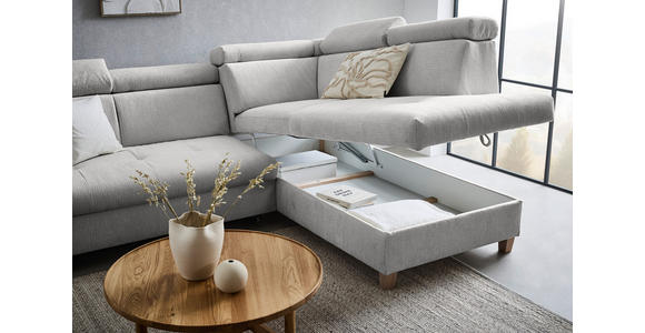 ECKSOFA inkl. Funktionen Grau Samt - Grau, Natur, Holz/Textil (261/206cm) - Venda