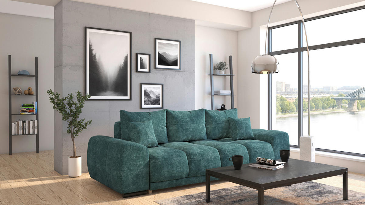 BIGSOFA Chenille Azurblau  - Azurblau/Schwarz, KONVENTIONELL, Kunststoff/Textil (266/89/104cm) - Carryhome