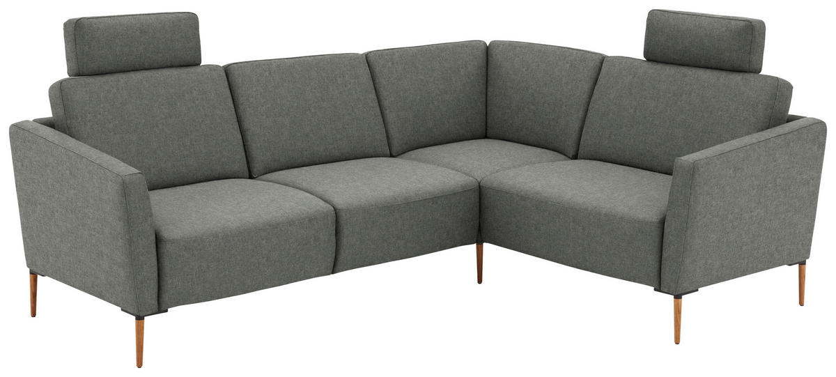 ECKSOFA Flachgewebe Graugrün  - Eichefarben/Graugrün, Design, Holz/Textil (238/186cm) - Valnatura