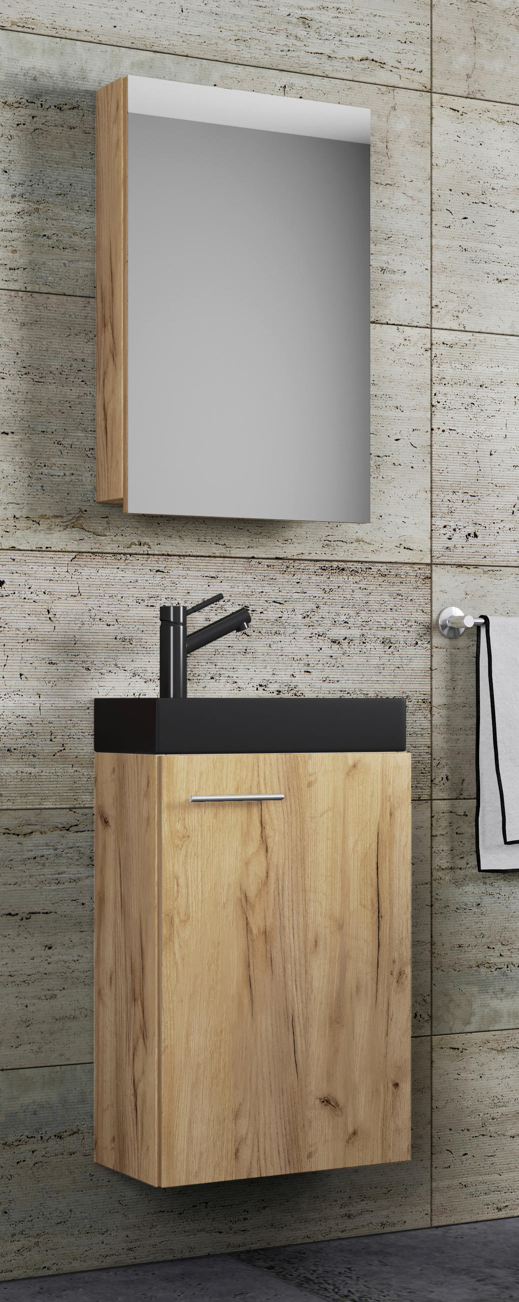 GÄSTBADRUM 41 cm  - honungsek/silver, Modern, trämaterial/glas (41cm) - MID.YOU