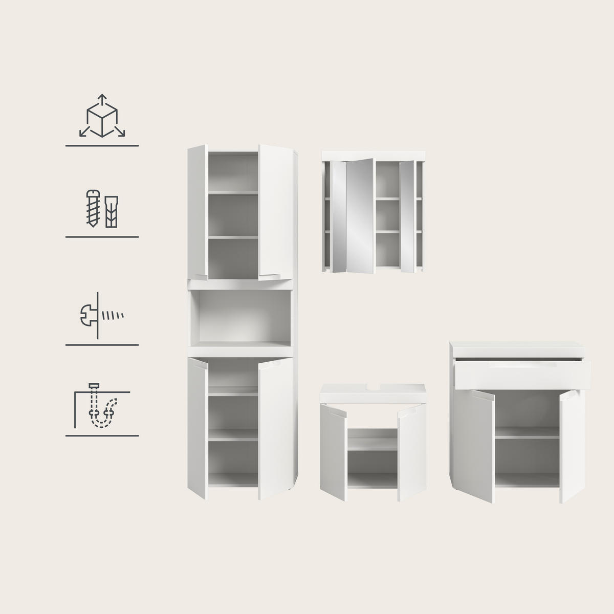 BADRUM 210 cm  - vit/svart, Trend, trämaterial/glas (210cm) - MID.YOU