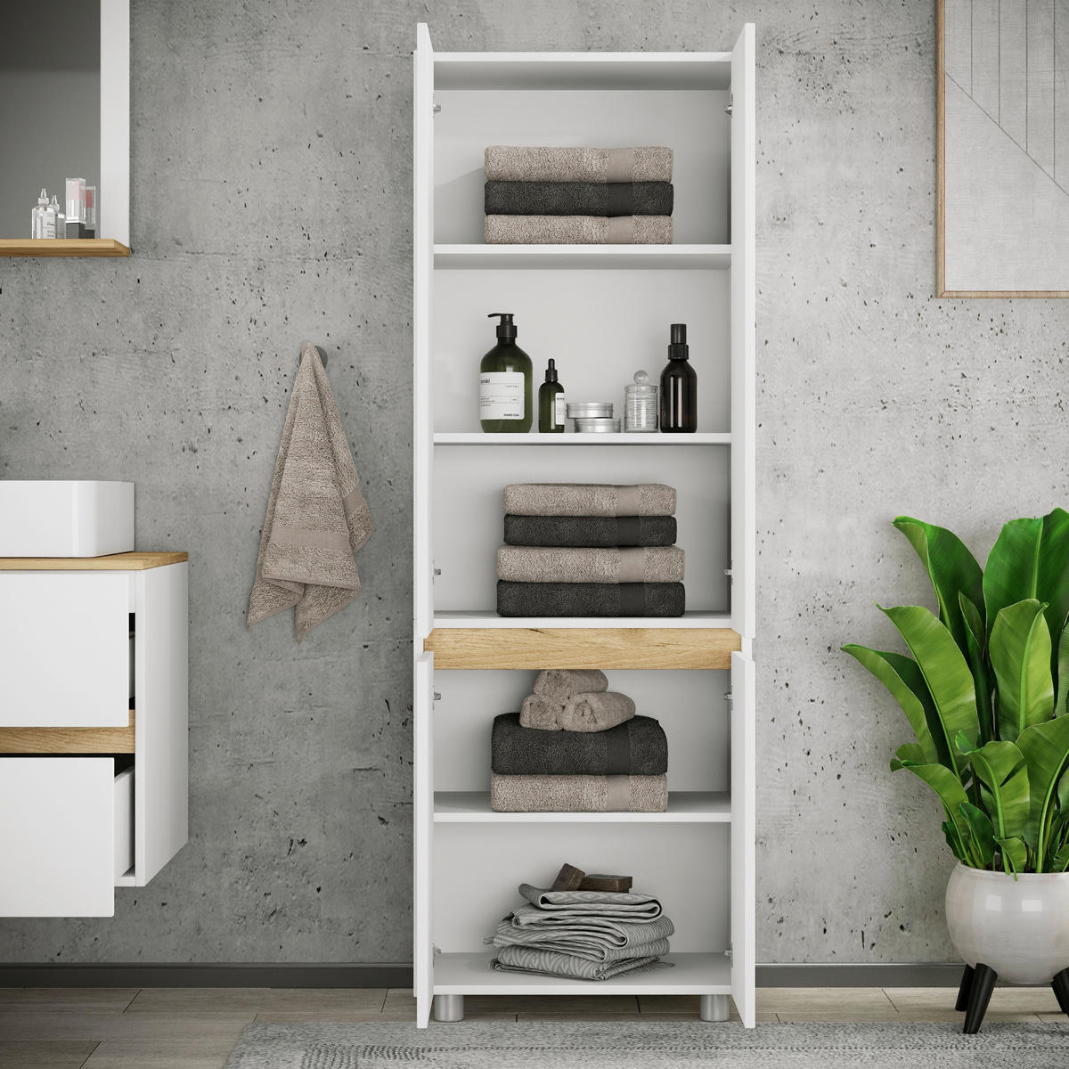 HOCHSCHRANK 57/165/33 cm  - Honigeiche/Silberfarben, Trend, Holzwerkstoff/Kunststoff (57/165/33cm) - MID.YOU