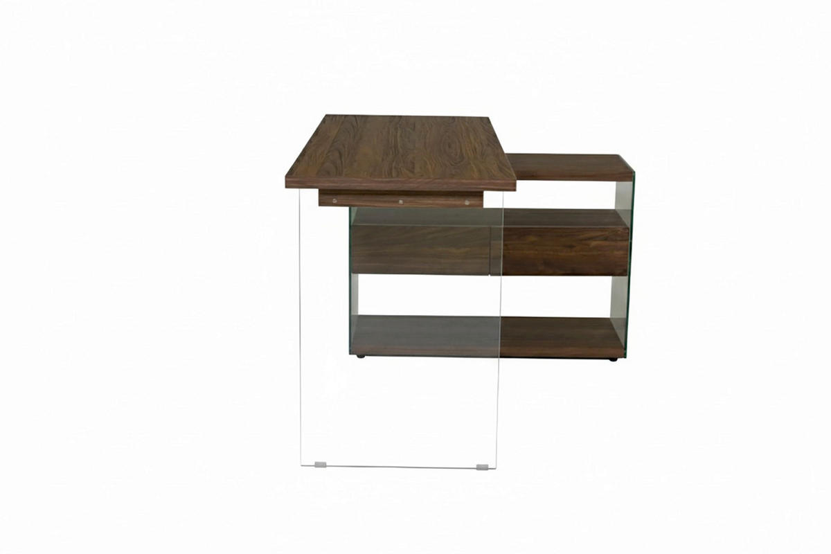 ECKSCHREIBTISCH 145/100/76 cm Walnussfarben Stauraum, seitenverkehrt montierbar  - Eichefarben/Walnussfarben, Design, Glas/Holzwerkstoff (145/100/76cm) - MID.YOU