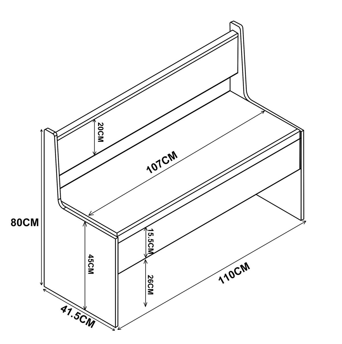 SITZBANK 110/80/42 cm Sonoma Eiche  - Weiß/Sonoma Eiche, MODERN (110/80/42cm) - MID.YOU