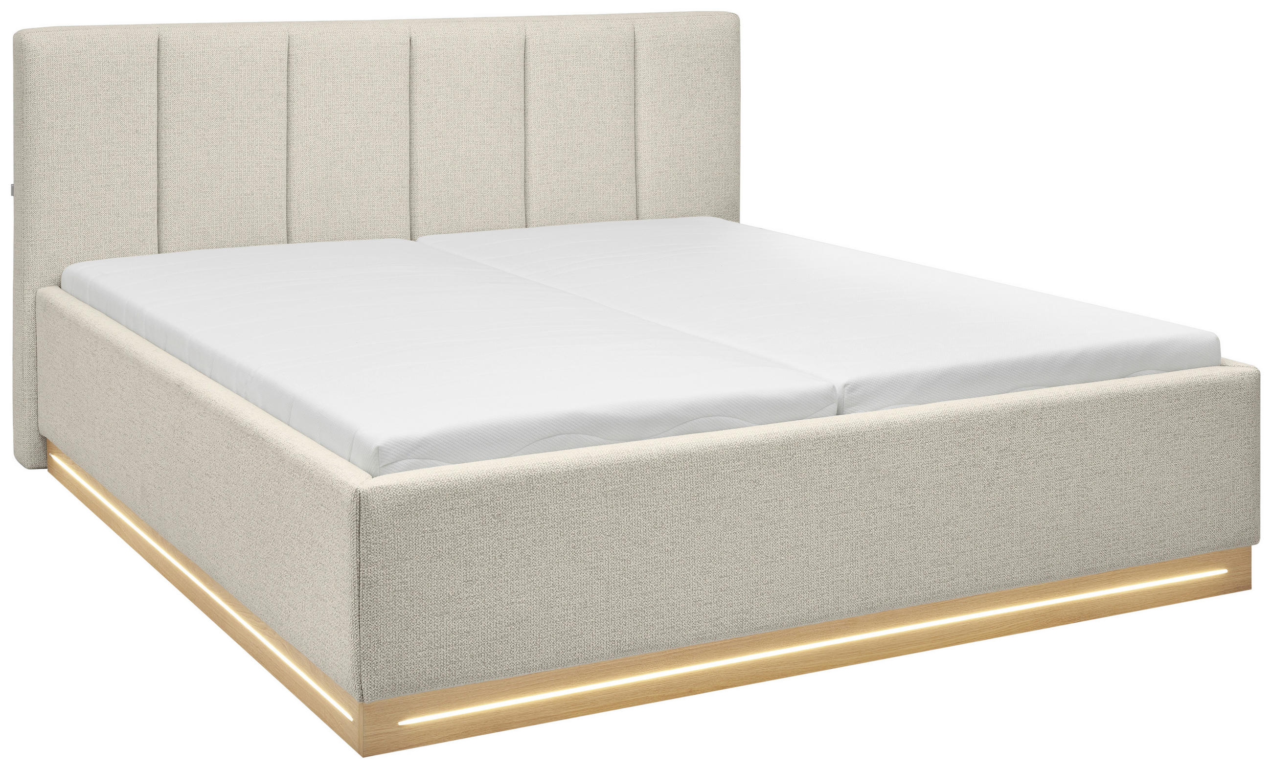 POLSTERBETT 180/200 cm,  in Beige, Beleuchtung, Bettkasten, Lattenroste,  - Eichefarben/Beige, KONVENTIONELL, Holz/Holzwerkstoff (180/200cm) - SetOne by Musterring