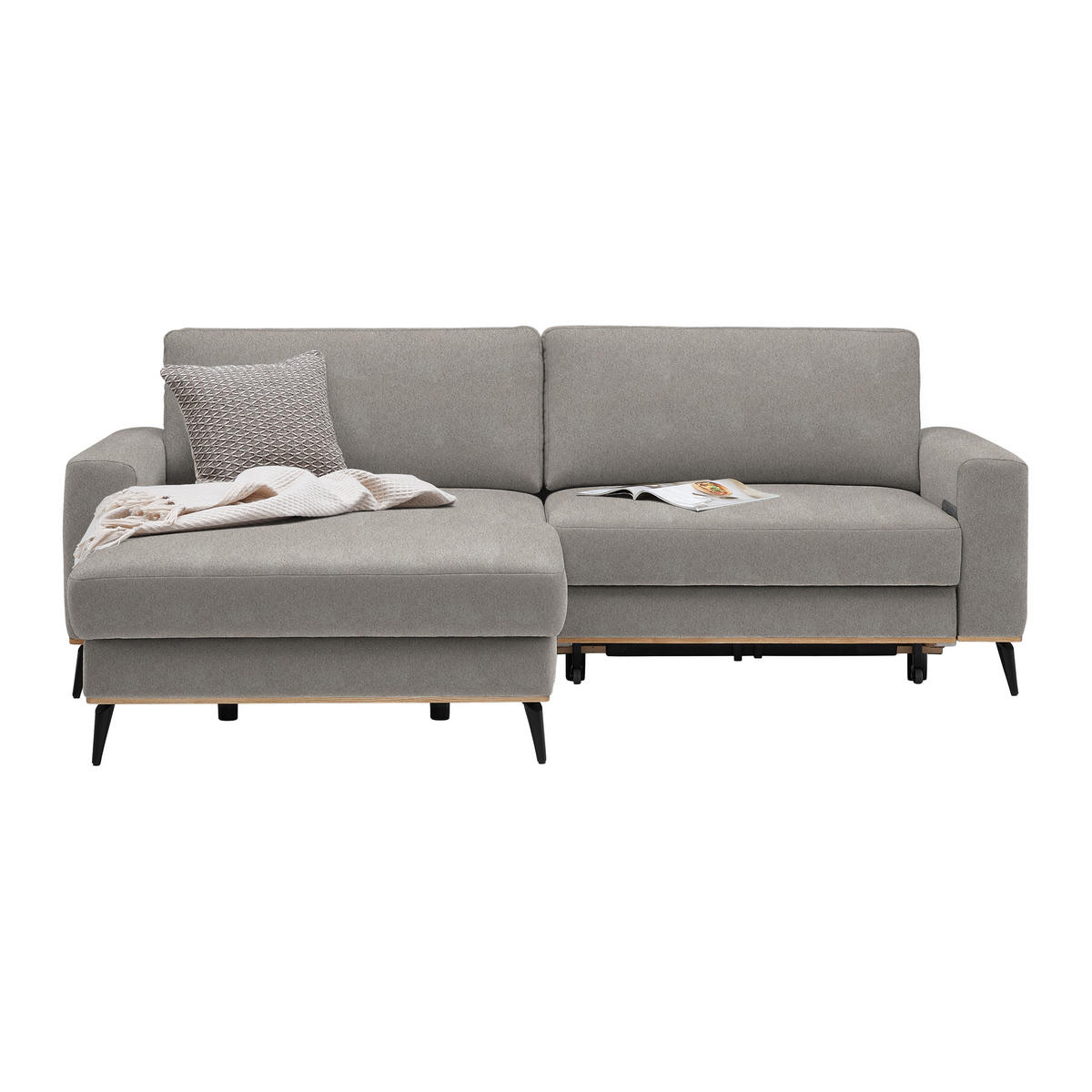 ECKSOFA in Lederlook, Mikrofaser Silberfarben  - Silberfarben/Schwarz, Konventionell, Holz/Textil (167/234cm) - MID.YOU
