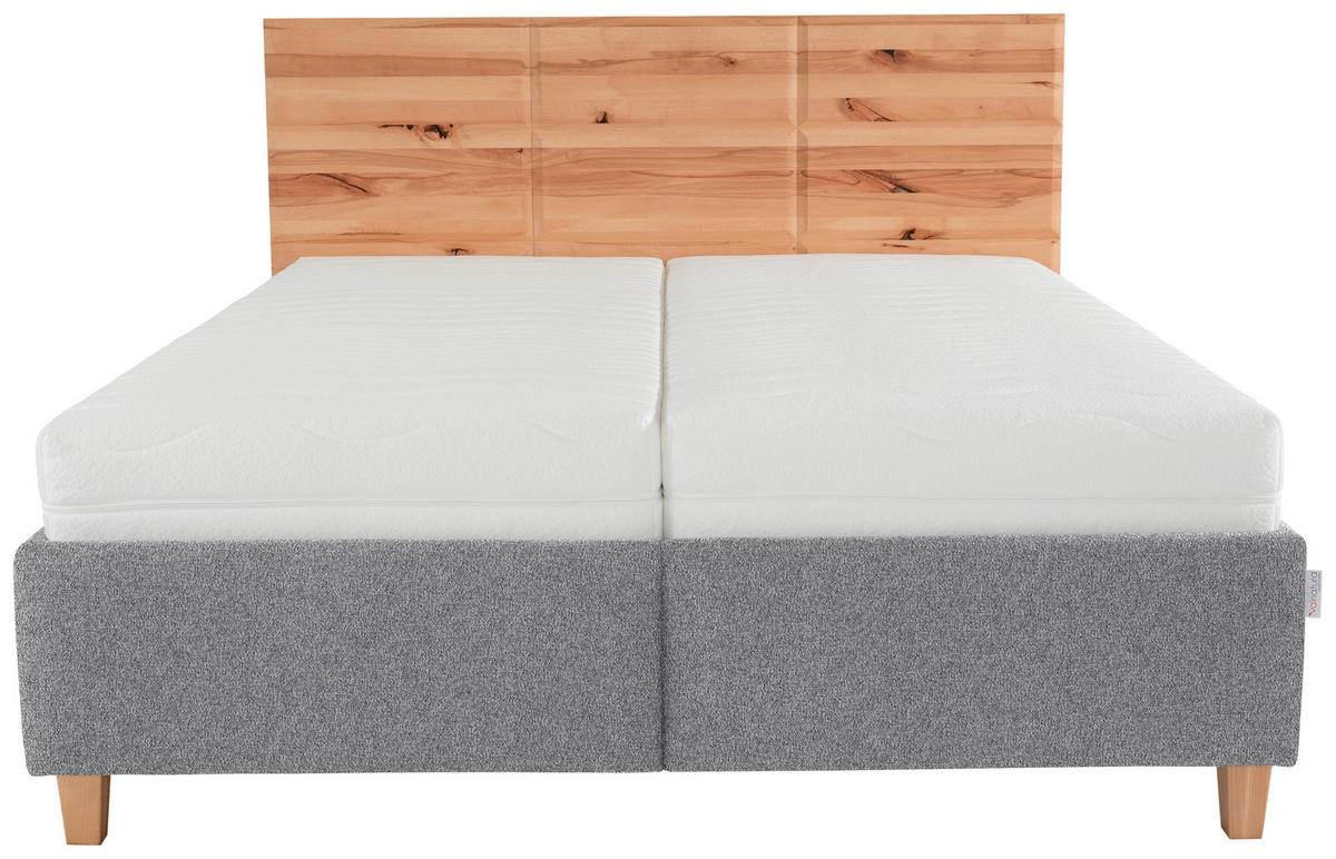 POLSTERBETT Matratze, Lattenrost, Bettkasten Buchefarben, Hellgrau 180/200 cm  - Buchefarben/Hellgrau, Design, Holz/Textil (180/200cm) - Valnatura