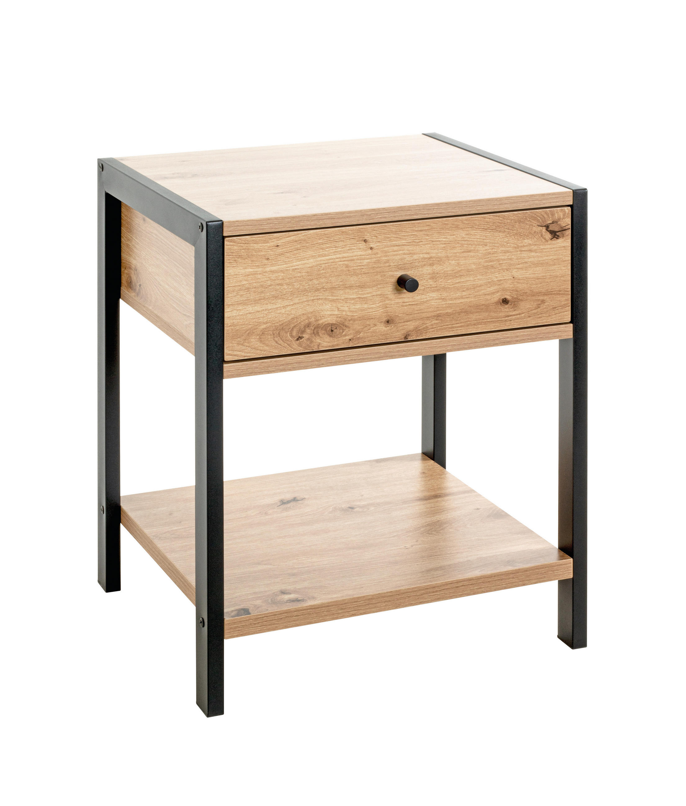 BEISTELLTISCH 48/43/60 cm Schwarz, Eichefarben quadratisch  - Eichefarben/Schwarz, Design, Holzwerkstoff/Metall (48/43/60cm)