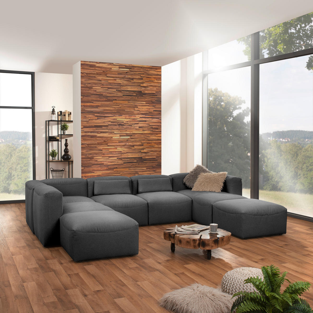 WOHNLANDSCHAFT in Flachgewebe Anthrazit  - Anthrazit, Design, Kunststoff/Textil (250/350/235cm) - Max Winzer