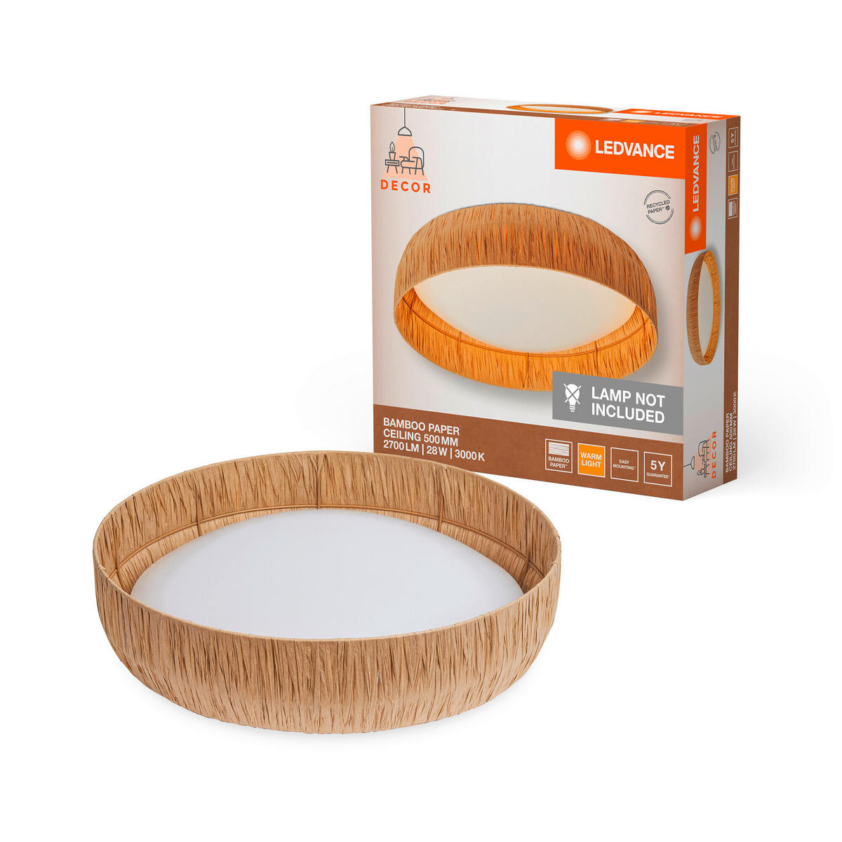 LED-DECKENLEUCHTE 50/13 cm   - Braun, Natur, Naturmaterialien/Metall (50/13cm) - Ledvance