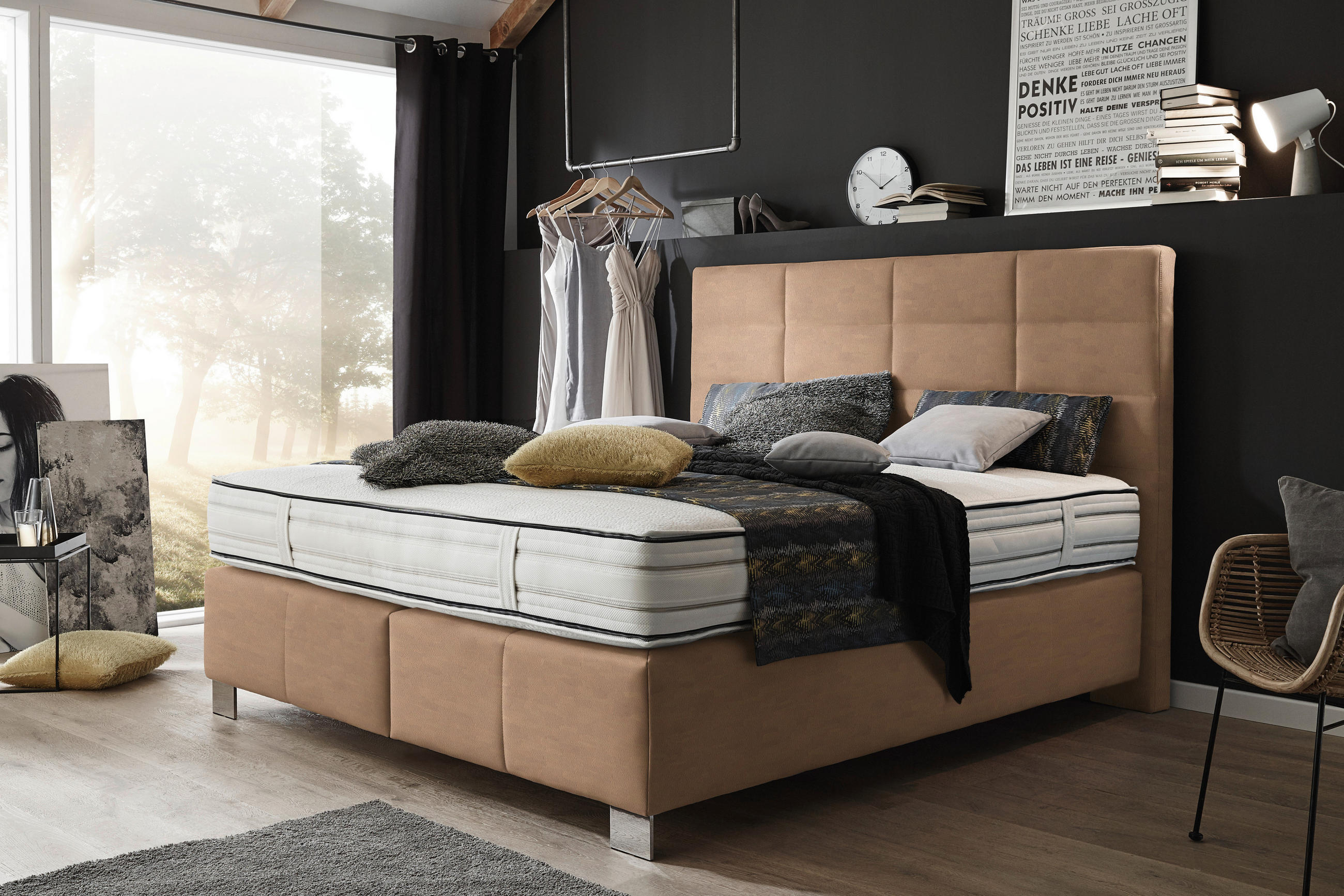 BOXSPRINGBETT 180/200 cm  in Sandfarben  - Sandfarben/Alufarben, Konventionell, Holzwerkstoff/Textil (180/200cm) - Dieter Knoll