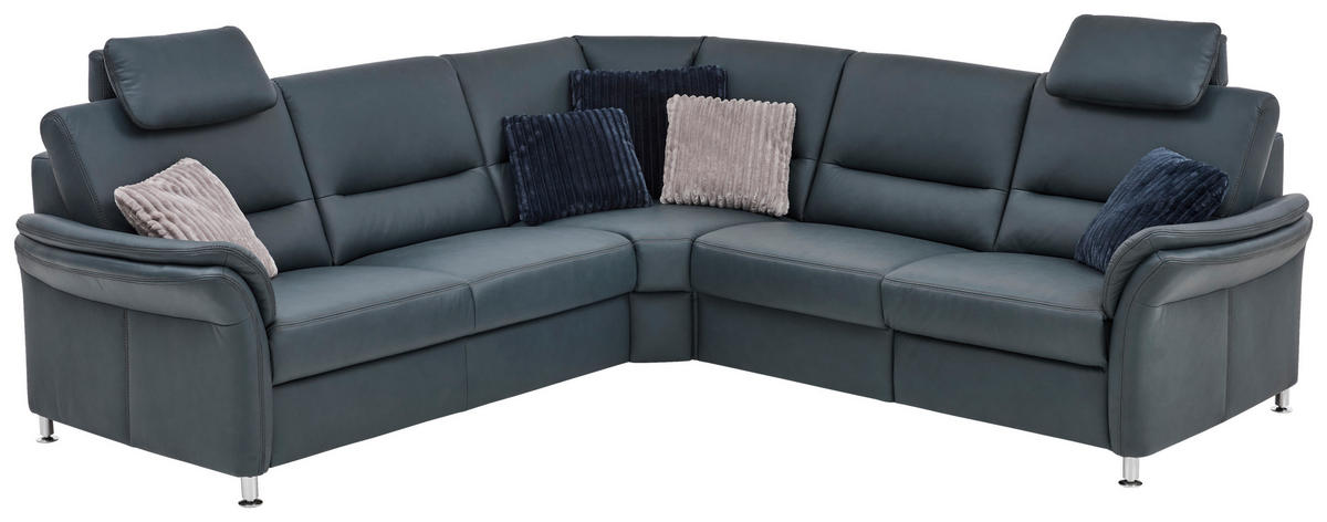 ECKSOFA Beldomo Premium Blaugrau Echtleder  - Blaugrau/Alufarben, KONVENTIONELL, Leder/Metall (262/262cm) - Beldomo Premium