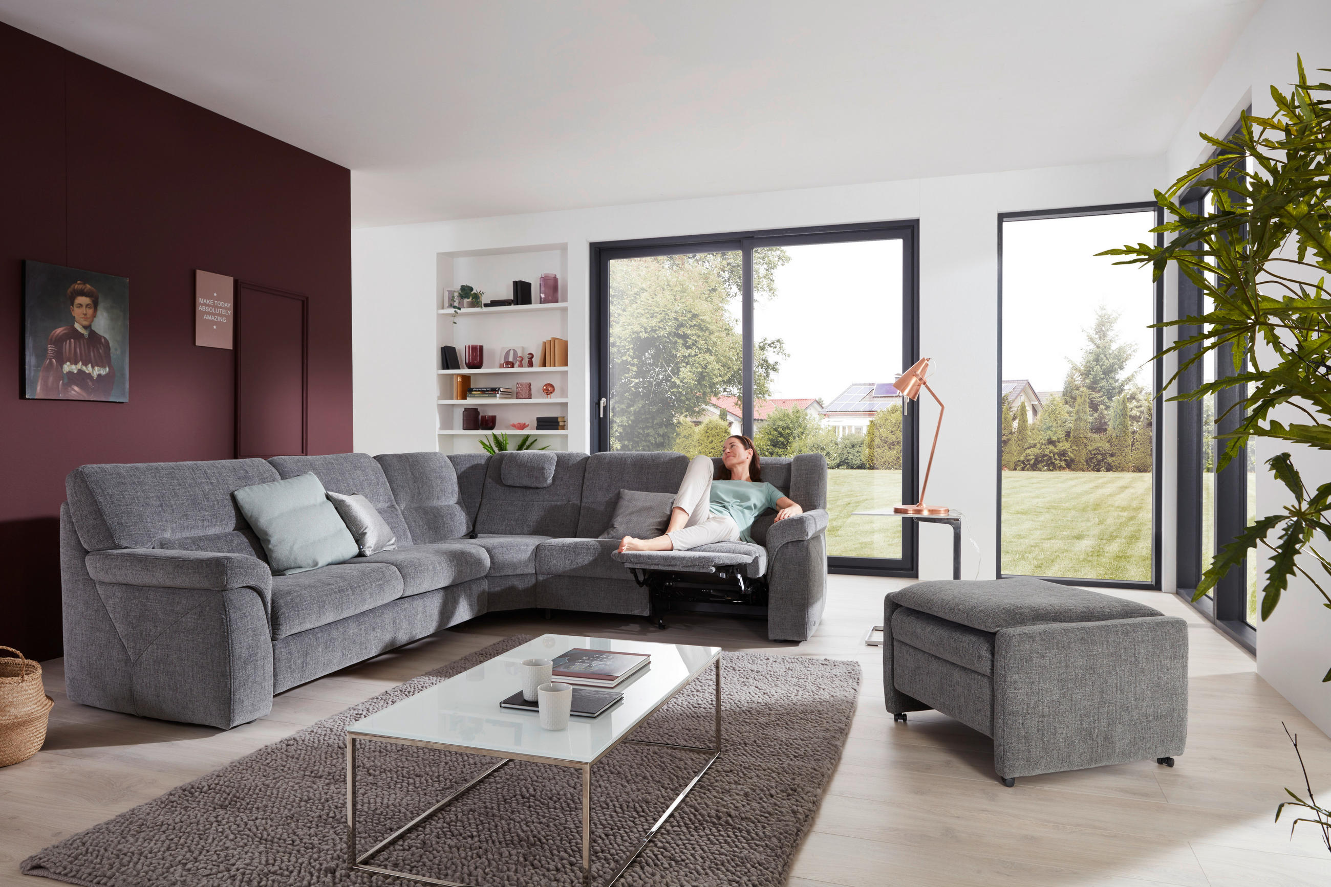 ECKSOFA in Chenille Grau  - Schwarz/Grau, Konventionell, Kunststoff/Textil (282/252cm) - Himolla
