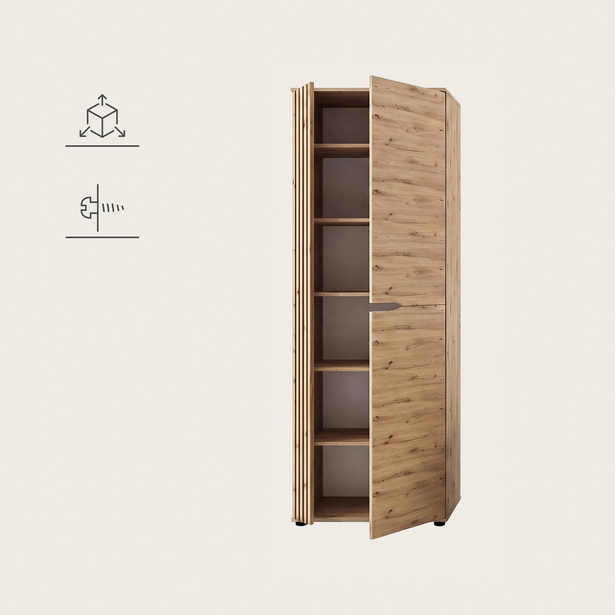 GARDEROBENSCHRANK  in 65/191/37 cm  - Schwarz/Eiche Artisan, Design, Holzwerkstoff/Kunststoff (65/191/37cm) - MID.YOU