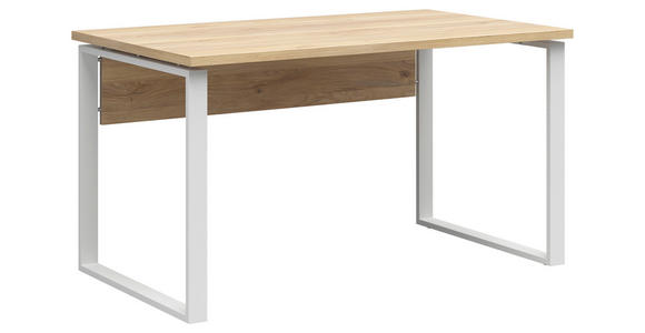 SCHREIBTISCH 138/80/78 cm Weiß, Eichefarben  - Eichefarben/Weiß, KONVENTIONELL, Holzwerkstoff/Metall (138/80/78cm) - Carryhome
