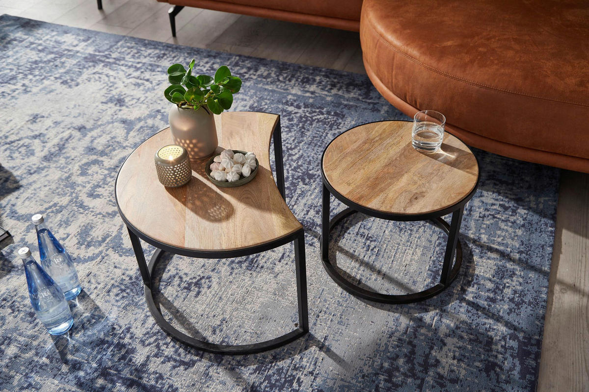 COUCHTISCHSET in Holz 41/60/41 cm  - Hellbraun/Schwarz, Modern, Holz/Metall (41/60/41cm) - MID.YOU