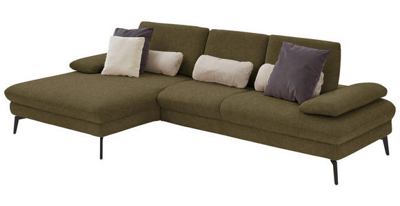 ECKSOFA in Chenille, Mikrofaser Olivgrün  - Schwarz/Olivgrün, Design, Textil/Metall (157/299cm) - Dieter Knoll