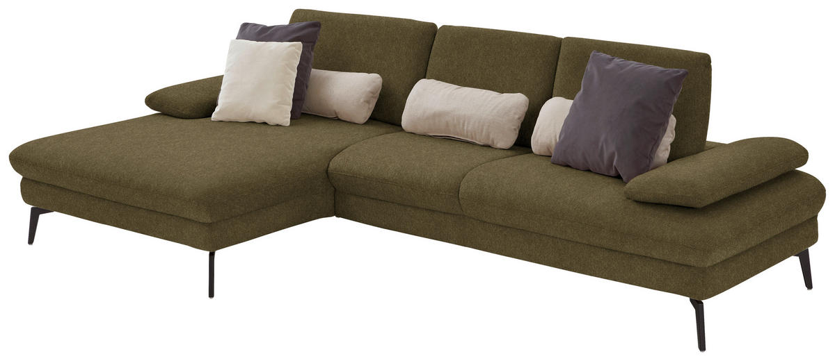 ECKSOFA in Chenille, Mikrofaser Olivgrün  - Schwarz/Olivgrün, Design, Textil/Metall (157/299cm) - Dieter Knoll