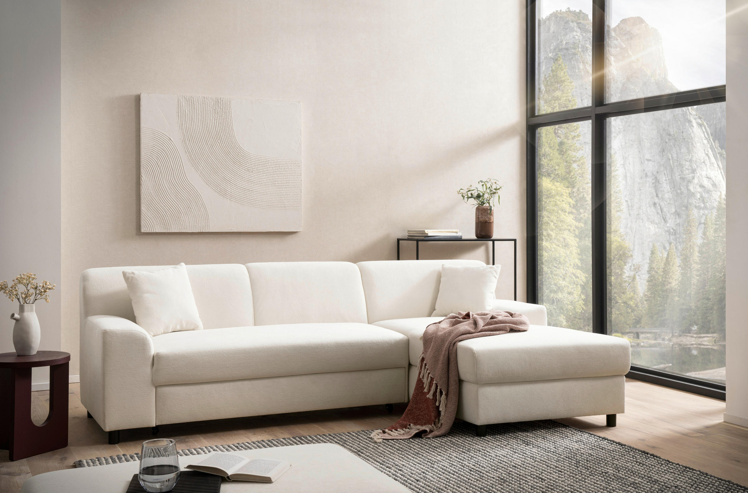 ECKSOFA CAPRI 2 Creme Mikrofaser Zierkissen  - Creme/Schwarz, Basics, Kunststoff/Textil (241/146cm) - MID.YOU
