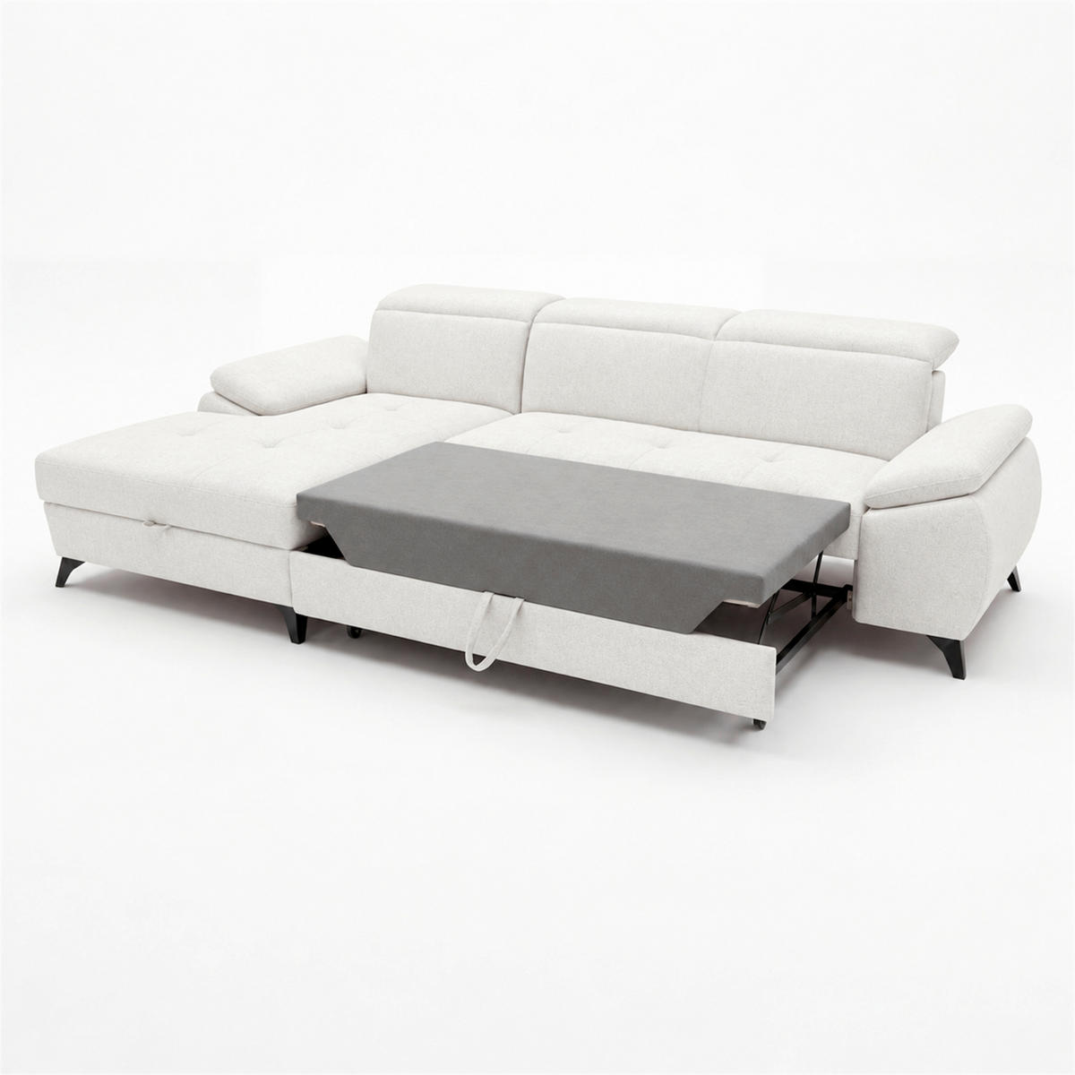 ECKSOFA  Struktur Creme, Weiss  - Weiss/Creme, Basics, Holz/Holzwerkstoff (281/166cm) - MID.YOU