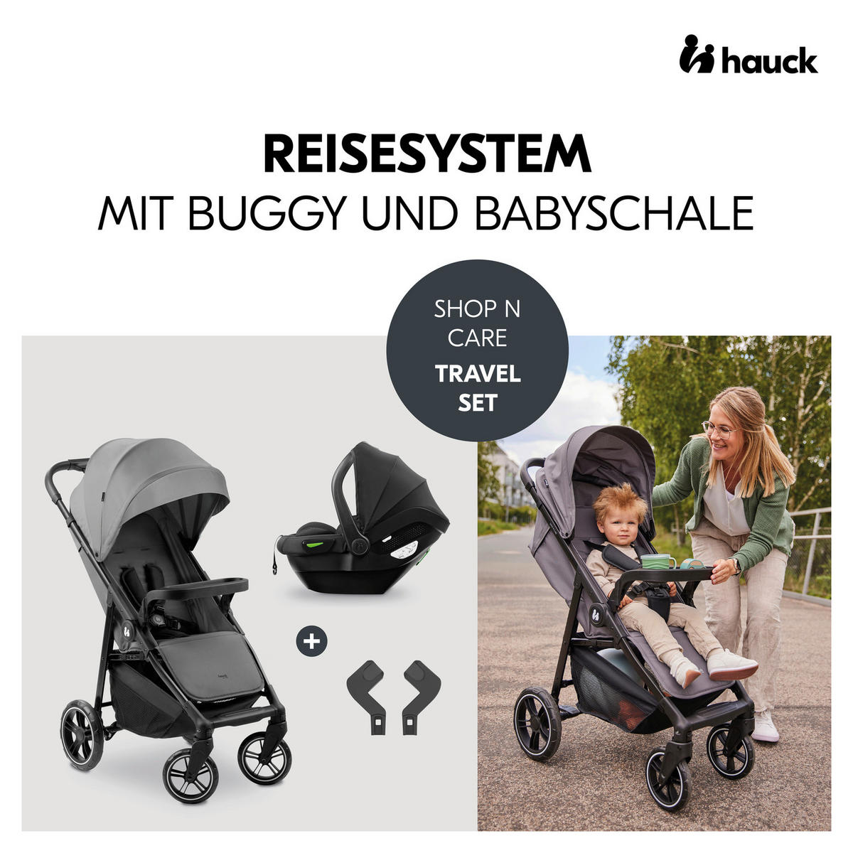 KINDERWAGENSET  Shop N Care Travel Set  Grey  - Schwarz/Grau, Basics, Textil/Metall (52/110/91cm) - Hauck