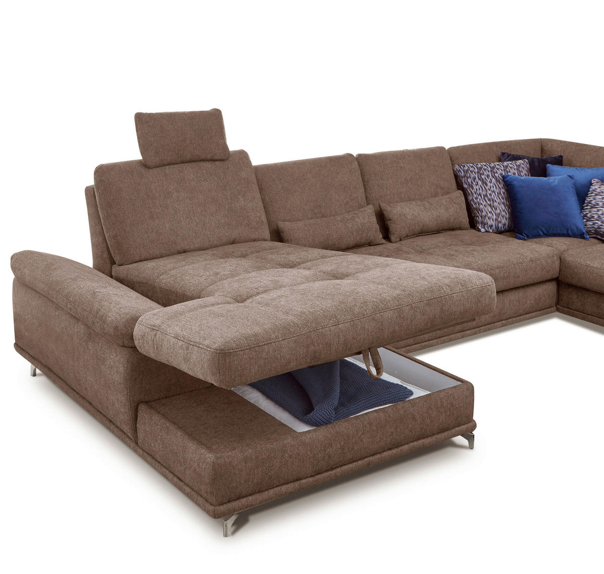 WOHNLANDSCHAFT in Flachgewebe Taupe  - Taupe/Silberfarben, Konventionell, Textil/Metall (176/363/223cm) - Sit & More
