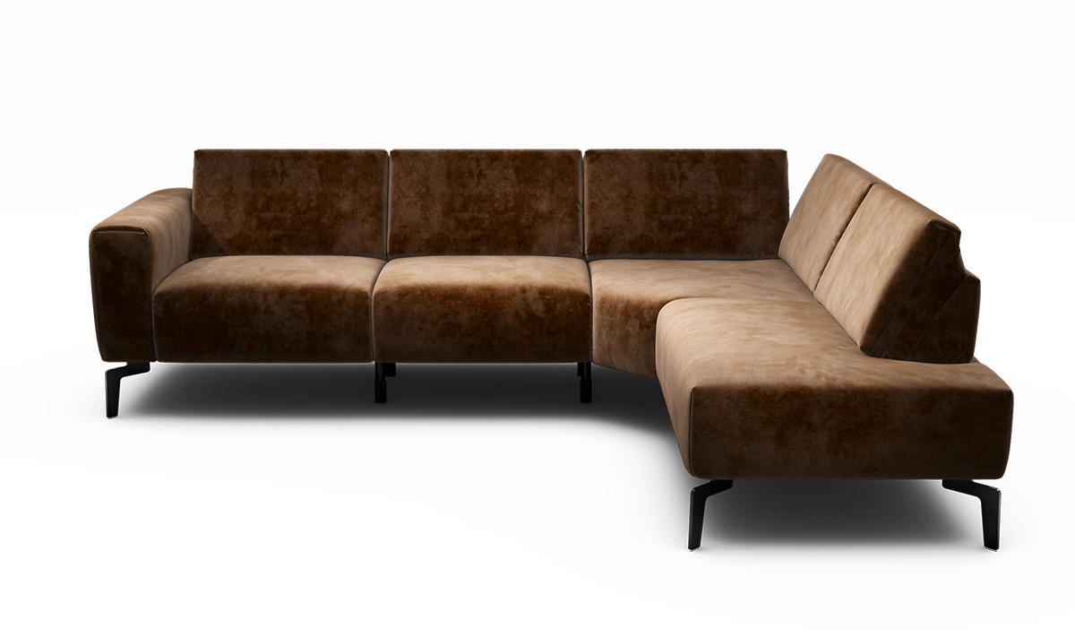 ECKSOFA Cosy Braun Samt  - Schwarz/Braun, Design, Textil/Metall (256/193cm) - SENSOO