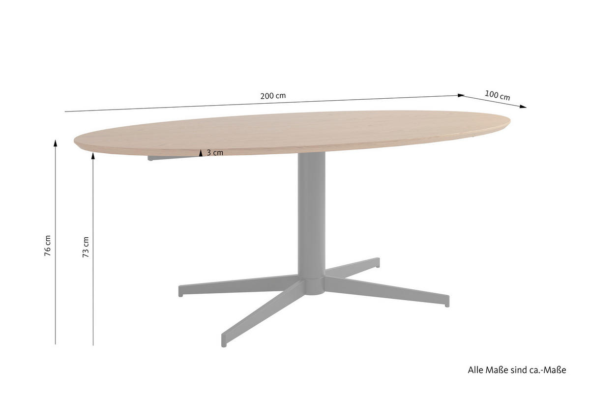 ESSTISCH 200/100/76 cm Echtholz  Metall, Holzwerkstoff in verschiedenen Größen erhältlich oval Eichefarben  - Eichefarben/Schwarz, MODERN, Holzwerkstoff/Metall (200/100/76cm) - Schöner Wohnen