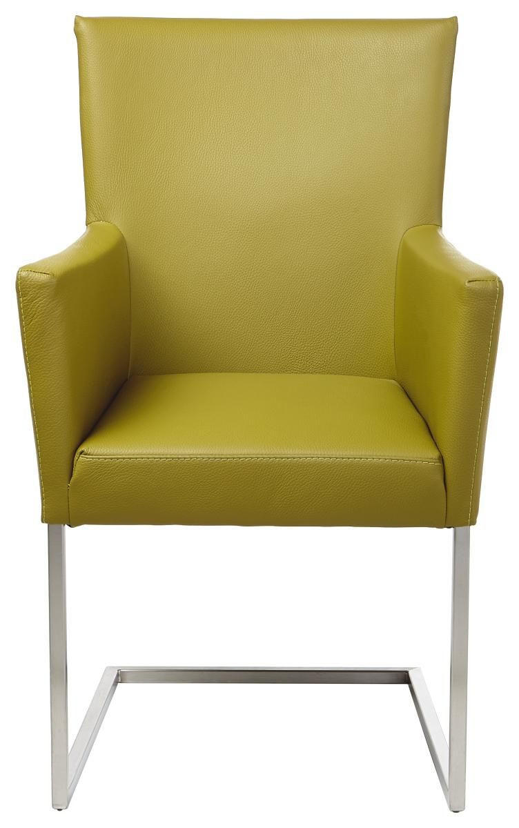 ARMLEHNSTUHL  in Edelstahl Echtleder pigmentiert  - Edelstahlfarben/Grün, Design, Leder/Metall (57/95/57cm) - Musterring