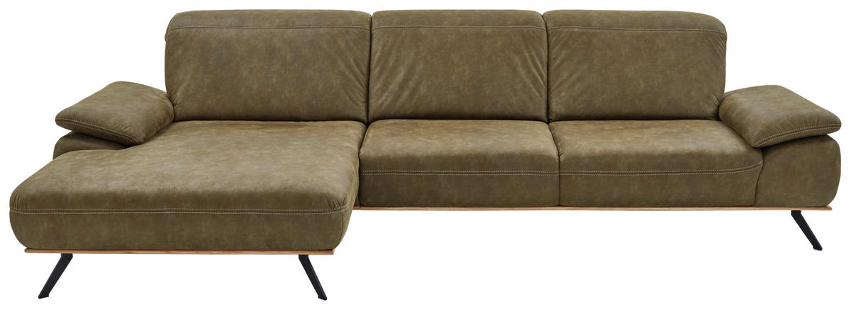 ECKSOFA Grün Mikrofaser  - Wildeiche/Beige, Natur, Holz/Textil (201/322cm) - Voleo