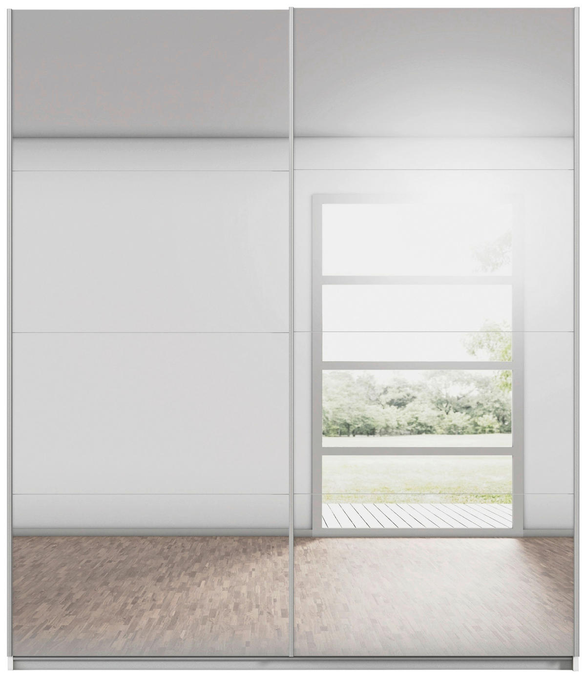 SCHWEBETÜRENSCHRANK 181/210/62 cm 2 Tür(en)-türig Weiß  - Alufarben/Weiß, KONVENTIONELL, Glas/Holzwerkstoff (181/210/62cm) - home24