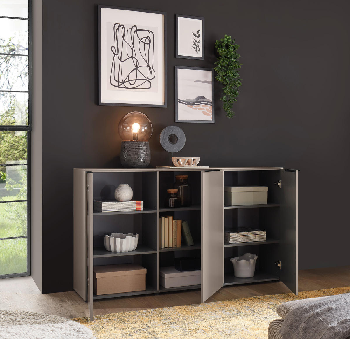 KOMMODE , 150/87/38 cm,  - Kaschmir/Schwarz, Design, Holzwerkstoff/Kunststoff (150/87/38cm) - Voleo