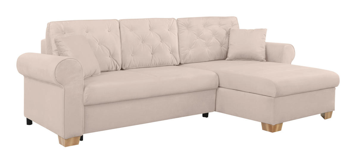 ECKSOFA in Beige  - Beige/Buchefarben, Design, Holz/Textil (266/161cm) - MID.YOU