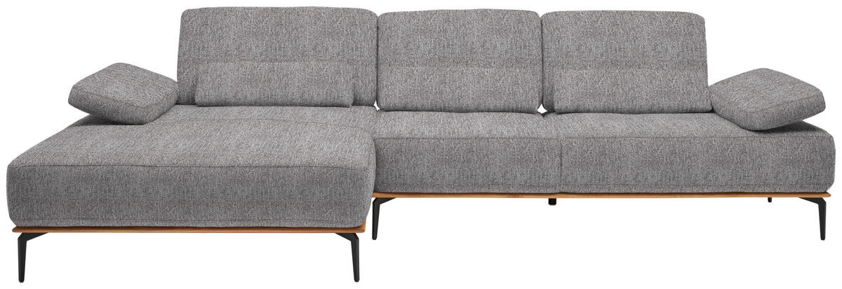 ECKSOFA in Flachgewebe Hellgrau  - Hellgrau/Schwarz, Natur, Holz/Textil (176/314cm) - Valnatura
