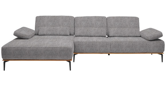 ECKSOFA in Flachgewebe Hellgrau  - Hellgrau/Schwarz, Natur, Holz/Textil (176/314cm) - Valnatura