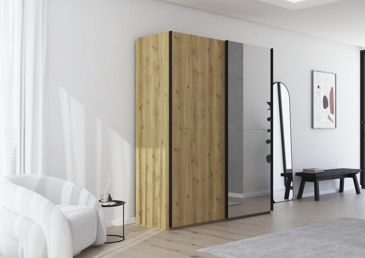 SCHWEBETÜRENSCHRANK 180/223/68 cm 2-türig Eichefarben  - Eichefarben/Schwarz, Design, Holz/Holzwerkstoff (180/223/68cm) - Novel