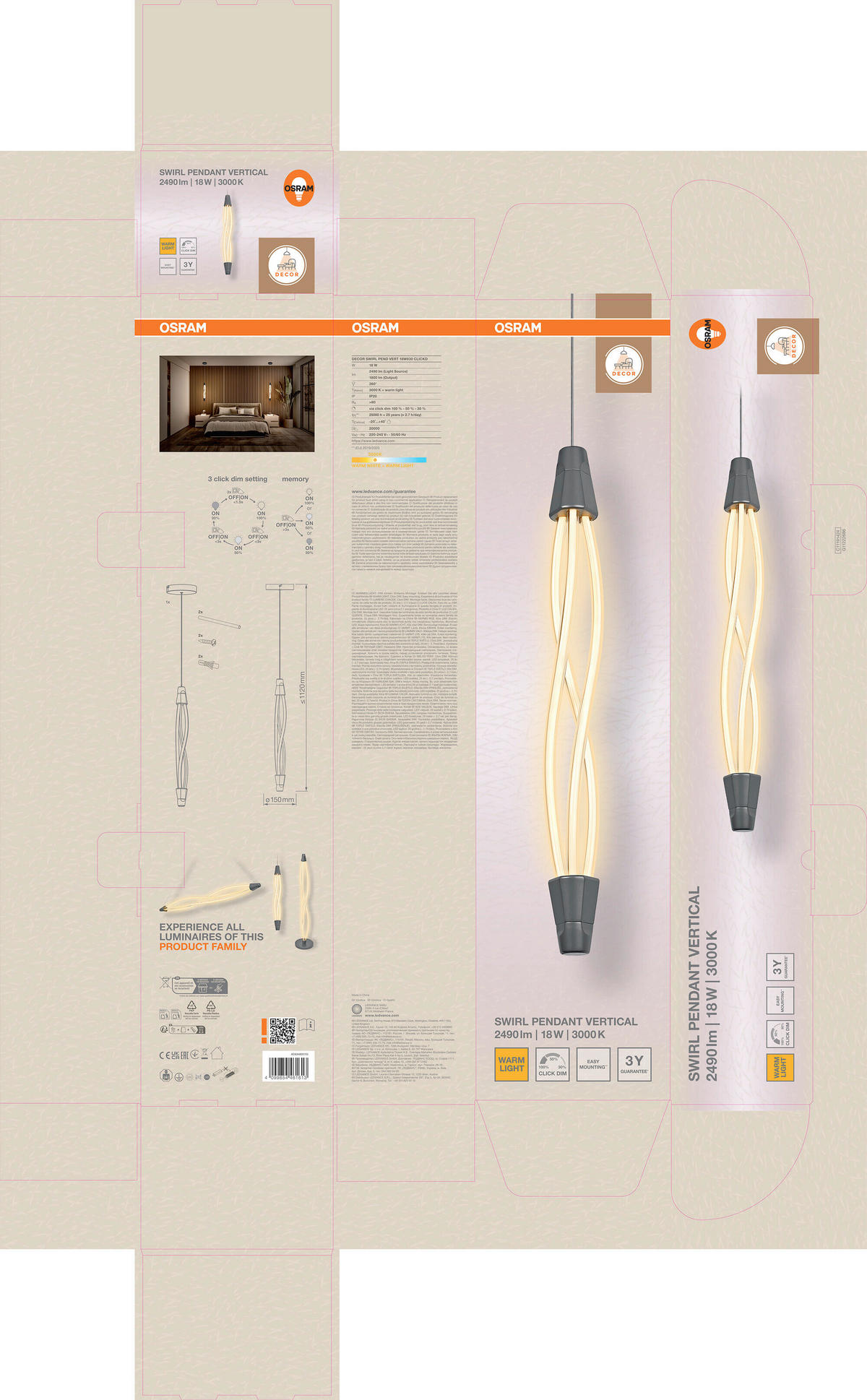 LED-HÄNGELEUCHTE 15/112 cm  - Dunkelgrau, Design, Kunststoff (15/112cm) - Osram
