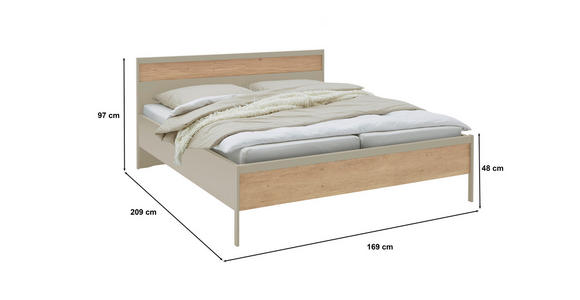 BETT 180/200 cm  in Eichefarben, Champagner  - Champagner/Eichefarben, KONVENTIONELL, Holz (180/200cm) - Dieter Knoll