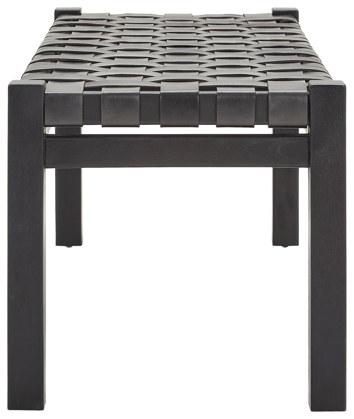 HOCKERBANK in Holz, Leder Schwarz  - Schwarz, Basics, Leder/Holz (120/45/43cm) - MID.YOU