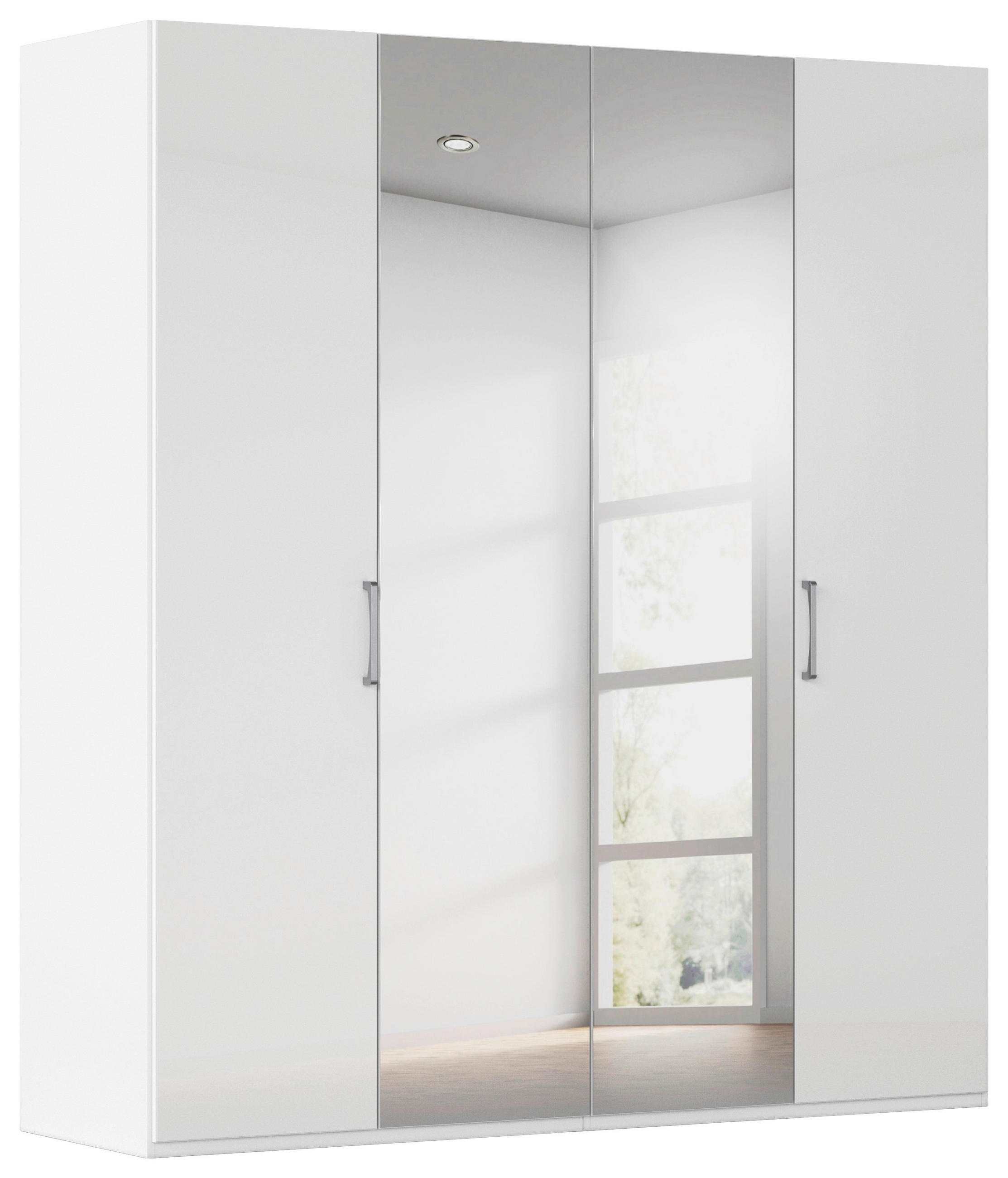DREHTÜRENSCHRANK 201/223/61 cm,  in Weiß, Weiß Hochglanz, 4-türig  - Chromfarben/Edelstahlfarben, Basics, Glas/Holzwerkstoff (201/223/61cm) - Novel
