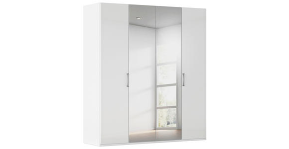 DREHTÜRENSCHRANK 201/223/61 cm,  in Weiß, Weiß Hochglanz, 4-türig  - Chromfarben/Edelstahlfarben, Basics, Glas/Holzwerkstoff (201/223/61cm) - Novel