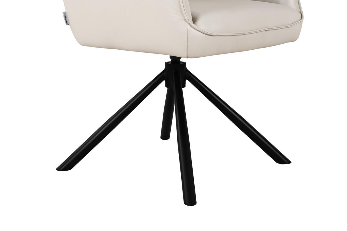 ARMLEHNSTUHL  Sitzfläche 360° drehbar, automatische Rückholfunktion  Echtleder  - Hellgrau/Schwarz, MODERN, Leder/Metall (58,5/87,5/61cm) - Livetastic