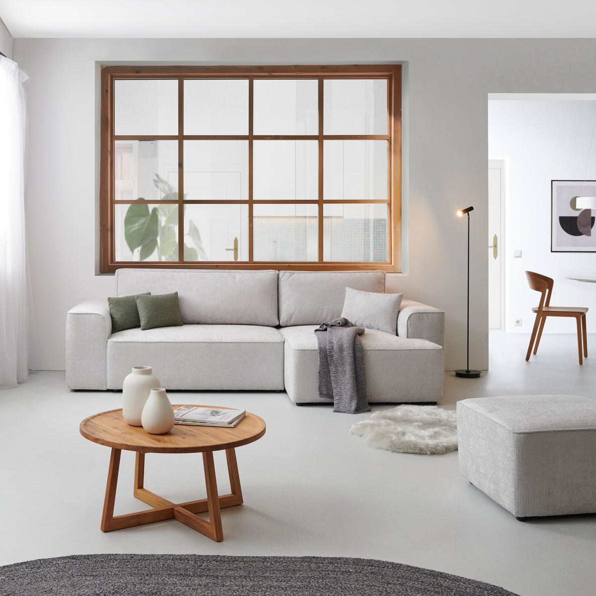 ECKSOFA in Plüsch Grau  - Blaugrau/Schwarz, Design, Kunststoff/Textil (288/152cm) - Xora